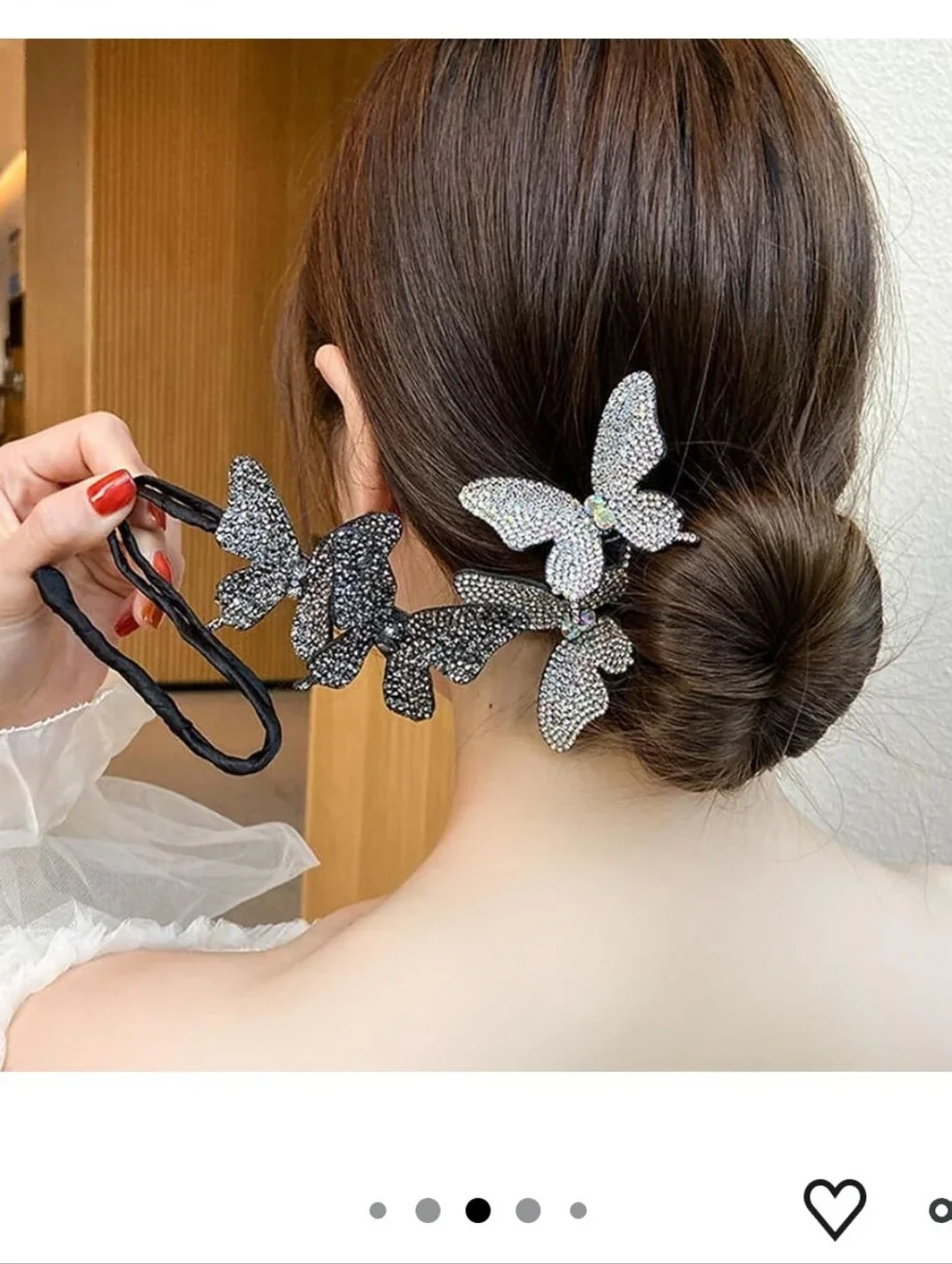 2Pcs Rhinestone Butterfly Hair Bun maker